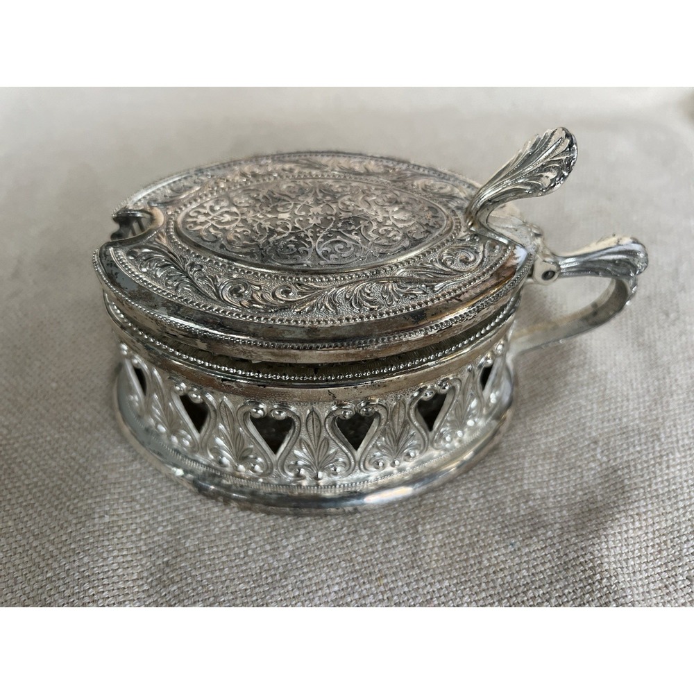 Vintage Italian Crystal Sugar Bowl Silver Plate Hearts Made in Italy Candy‎ Dish - Picture 9 of 11